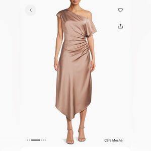 Satin One-Shoulder Midi Dress in Cafe Mocha
